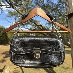 Elegant Black Crocodile Pattern Shoulder Bag